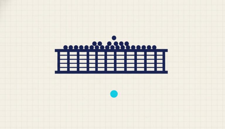 A coarse mesh holding many small spheres on its surface with exactly one having fallen through below it