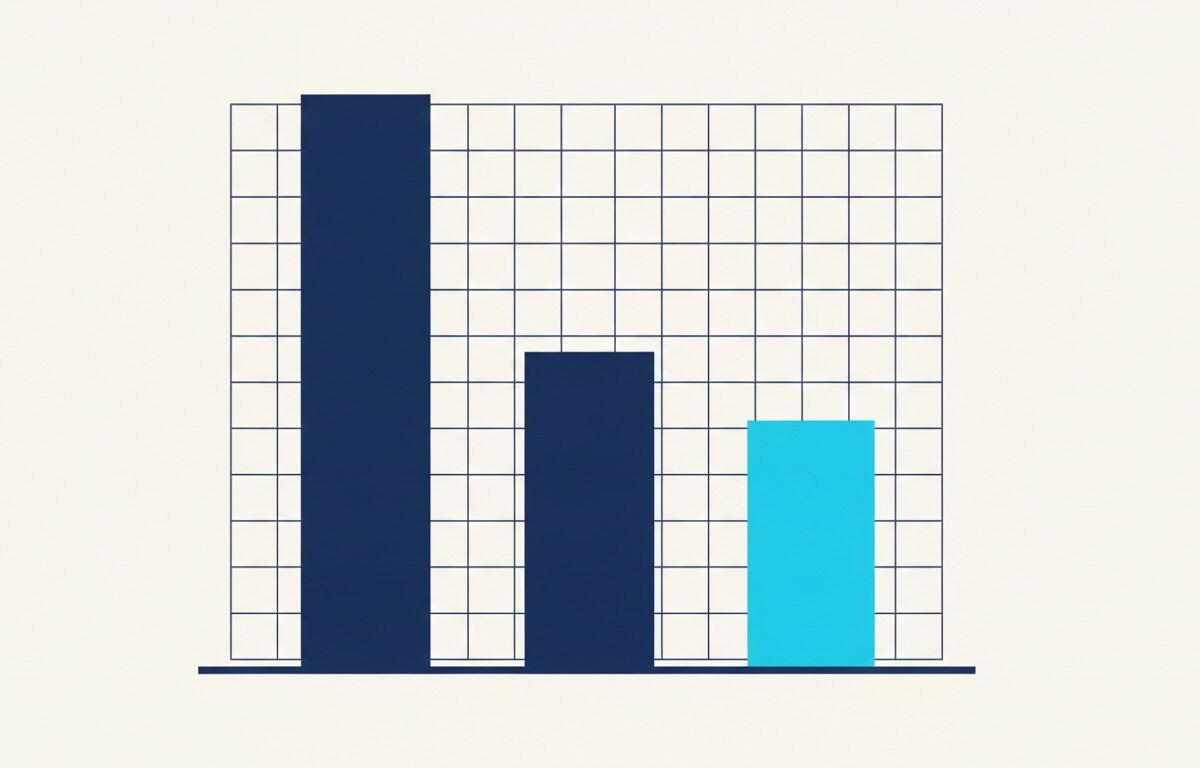 Three vertical bars of markedly different heights standing on a common baseline