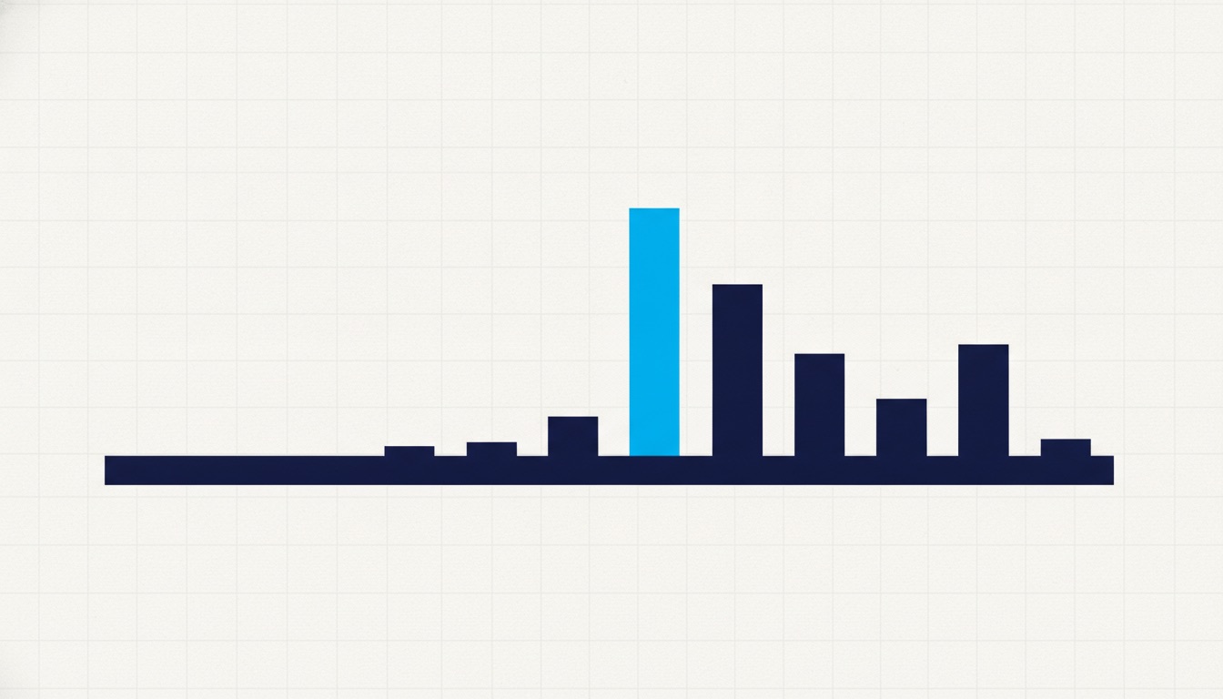 A baseline with bars at uneven intervals, one far taller than the rest following a long flat gap