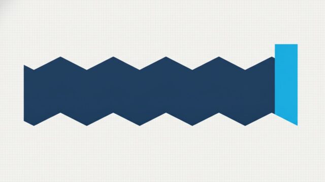 A concertina-folded paper ribbon lying flat, with only the final fold standing upright and picked out in blue