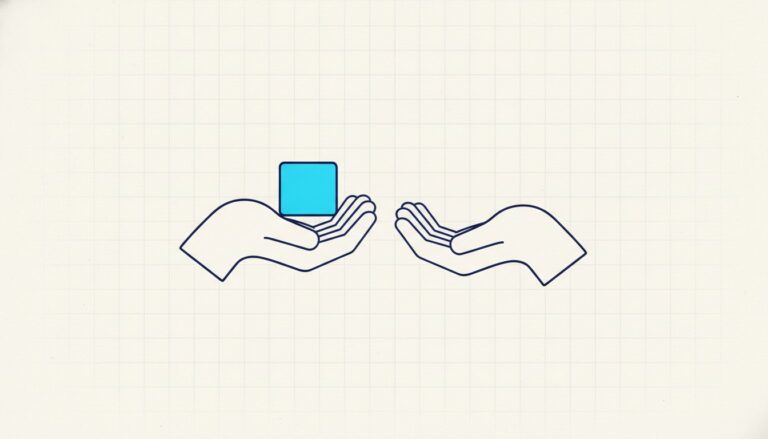 One cupped hand holding a cube beside a second, empty cupped hand turned away