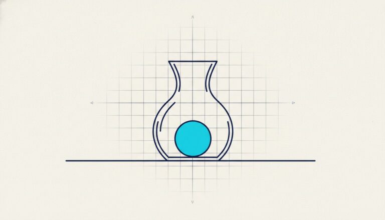 A fully transparent glass vessel with a single sphere resting inside in plain view